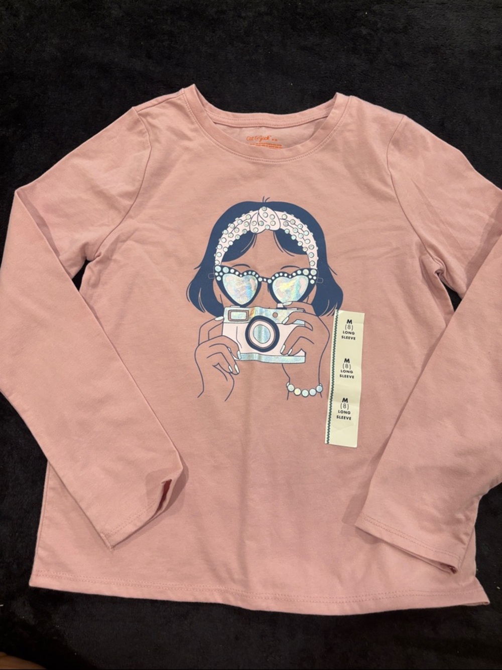 Cat & Jack Pink Long-Sleeve Tee with Camera Graphic